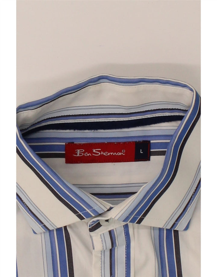 BEN SHERMAN Boys Shirt 14-15 Years Large White Striped Cotton Vintage Ben Sherman and Second-Hand Ben Sherman from Messina Hembry 