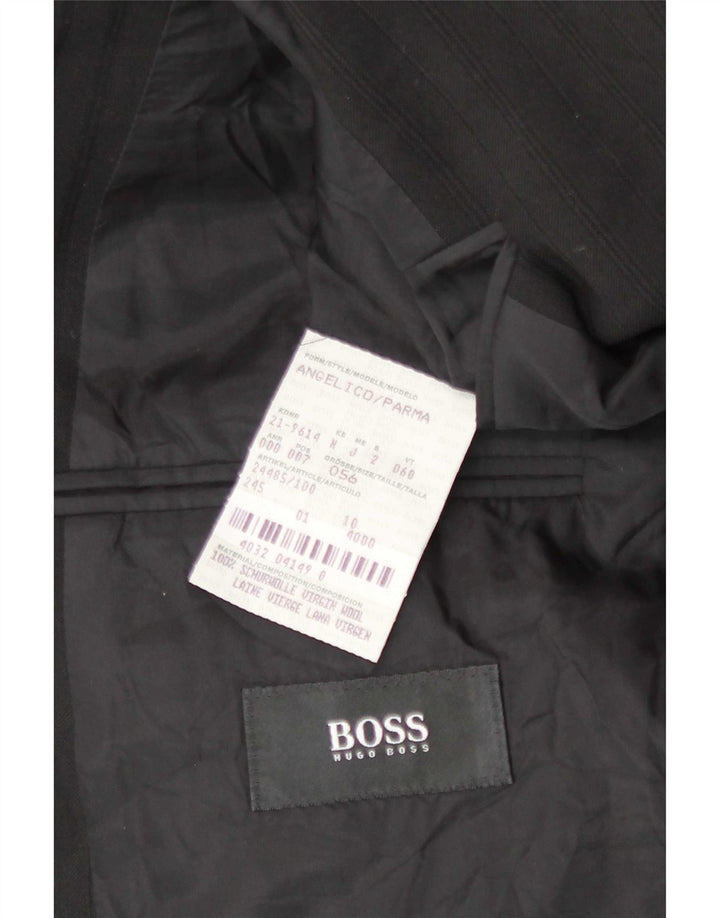 Hugo Boss Herre 3-knaps blazerjakke EU 56 3XL Sort Stribet Uld