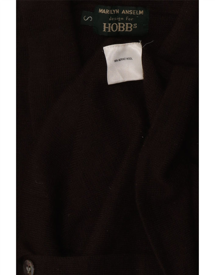 HOBBS Dame Cardigan Sweater UK 8 Lille Brun Merinould