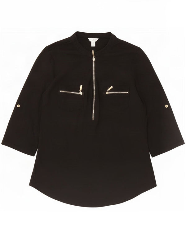 Guess Womens Zip Neck Top 3/4 ærme UK 12 Medium Black Bomuld