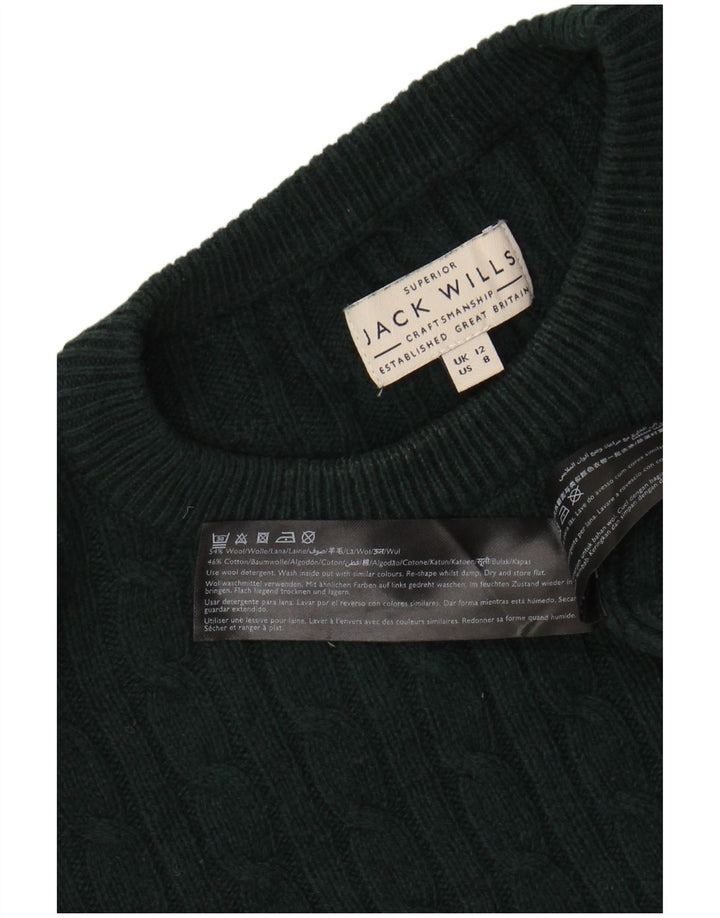 JACK WILLS Dame Crop Crew Neck Jumper Sweater UK 12 Medium Green Wool