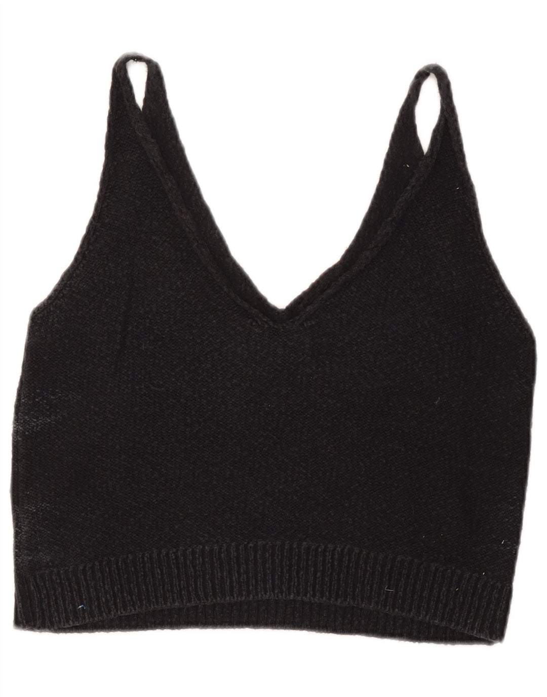 Zara Womens Crop Ærmeløs strik bluse Top UK 12 Medium Grey Viscose
