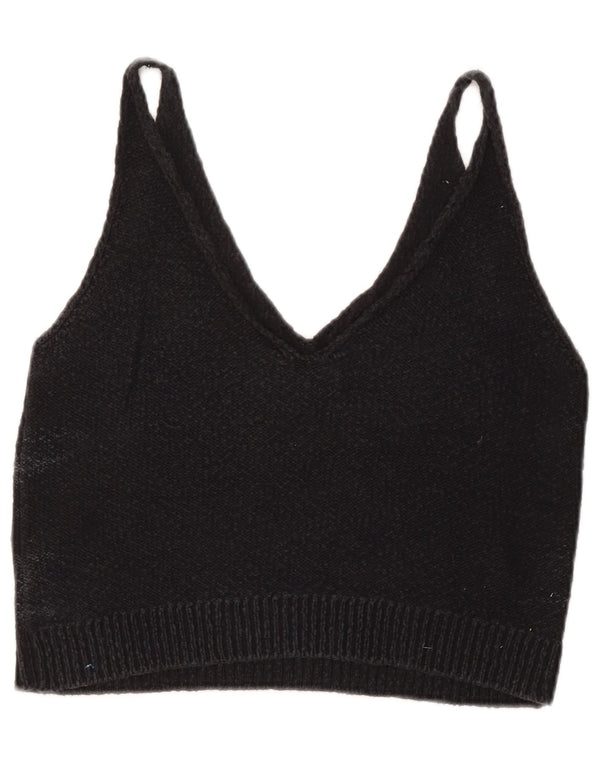 Zara Womens Crop Ærmeløs strik bluse Top UK 12 Medium Grey Viscose