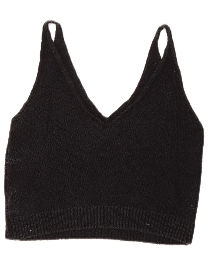 Zara Womens Crop Ærmeløs strik bluse Top UK 12 Medium Grey Viscose