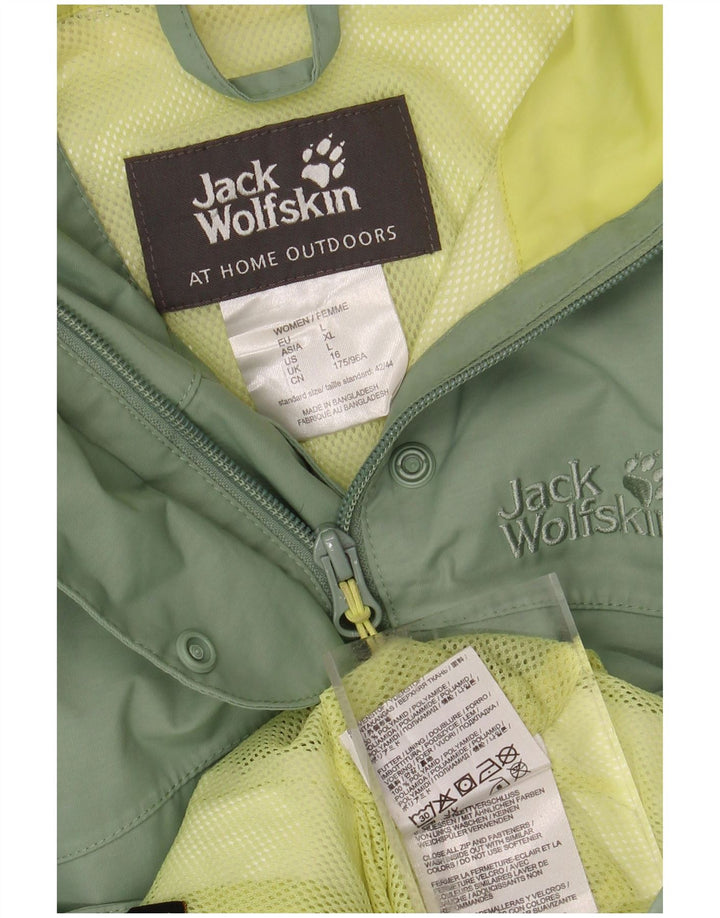 JACK WOLFSKIN Womens Hooded Rain Jacket UK 16 Large  Green Polyamide