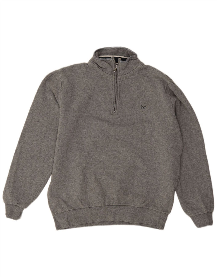 Besætningstøj Herre Zip Neck Sweatshirt Jumper Medium Grå Bomuld