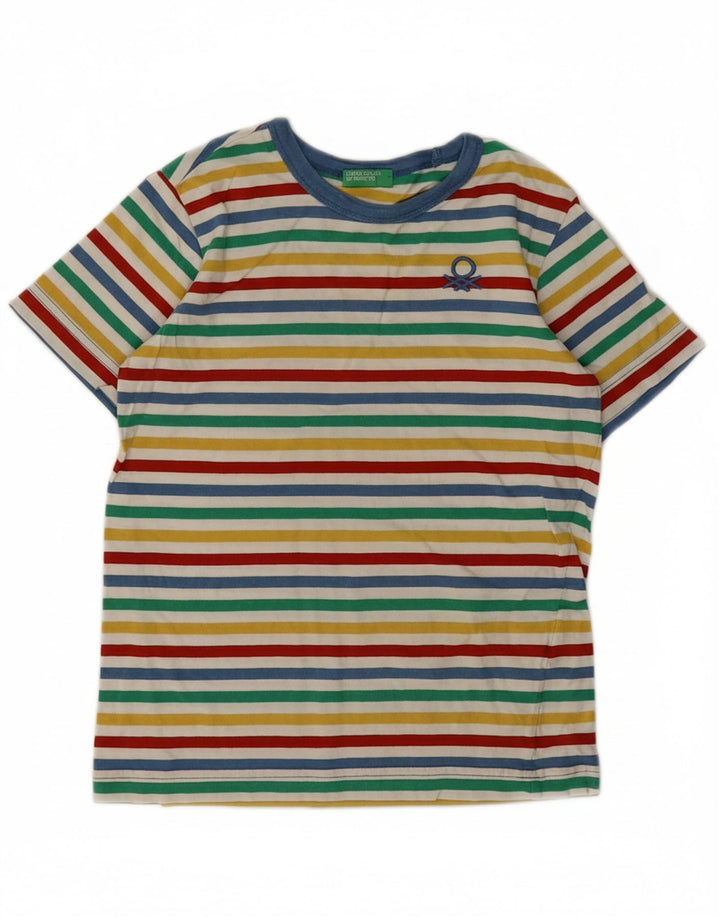 BENETTON Boys T-Shirt Top 7-8 Years Medium Multicoloured Striped Cotton