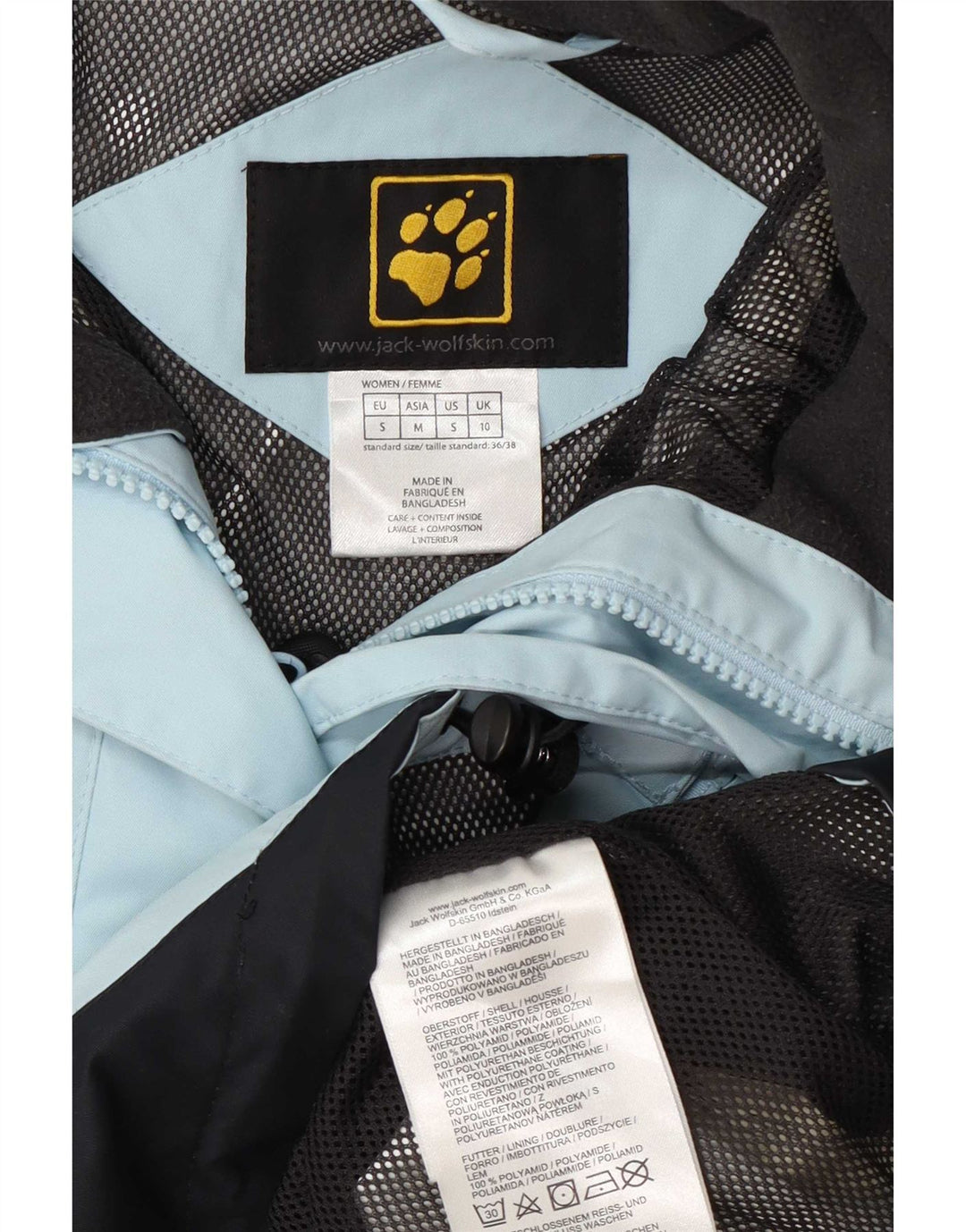 Jack Wolfskin Dame Regnjakke med hætte UK 10 Small Blue Colourblock