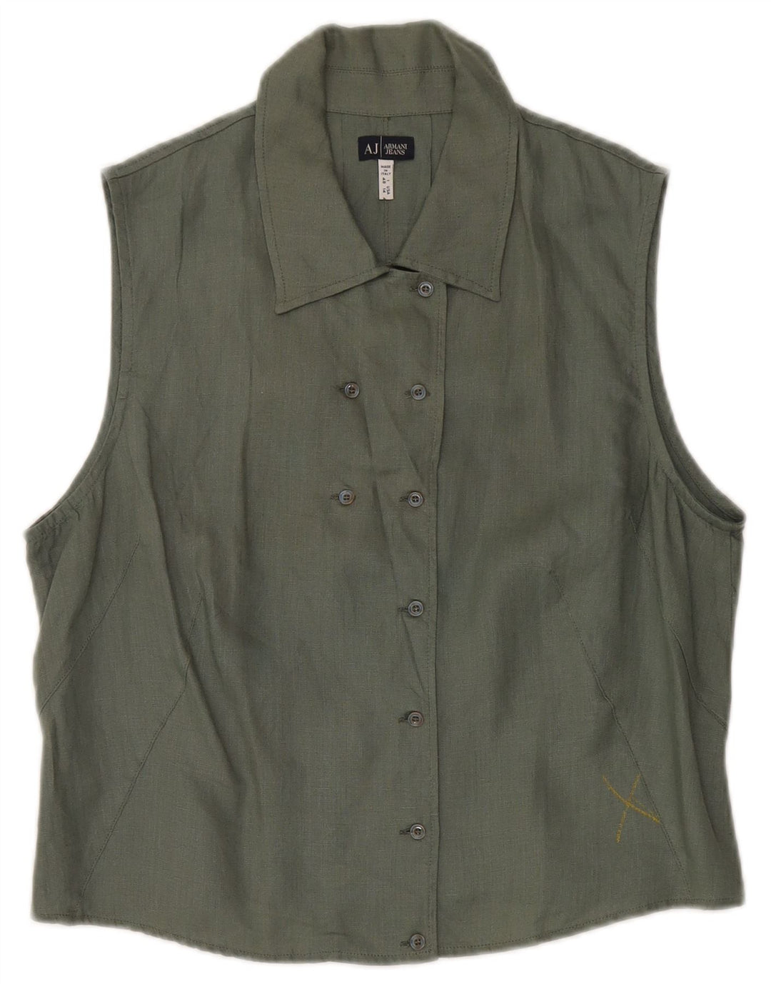 Armani Jeans Dame Ærmeløs Dobbeltradet skjortebluse IT 48 XL Khaki