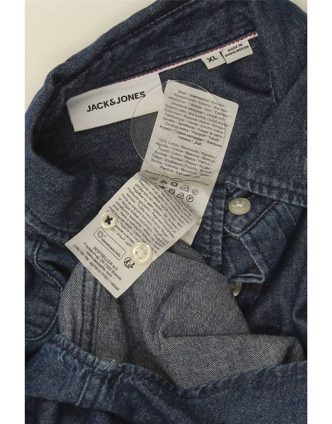 Jack & Jones denimskjorte til mænd XL marineblå bomuld