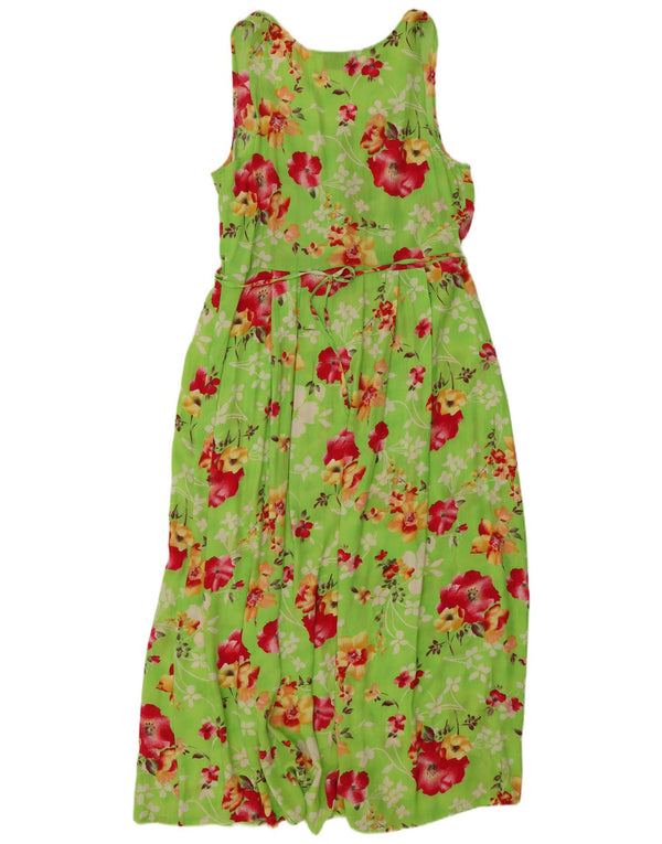 Avant Dame ærmeløs Maxikjole UK 16 Large Green Floral Viscose