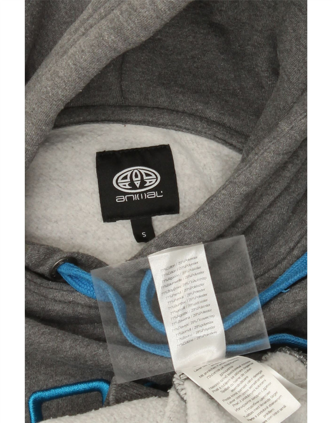 ANIMAL Mens Graphic Hoodie Jumper Small Grey Cotton