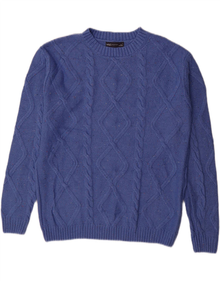 Marks & Spencer Herre sweater med rund hals, lille blå flækket bomuld