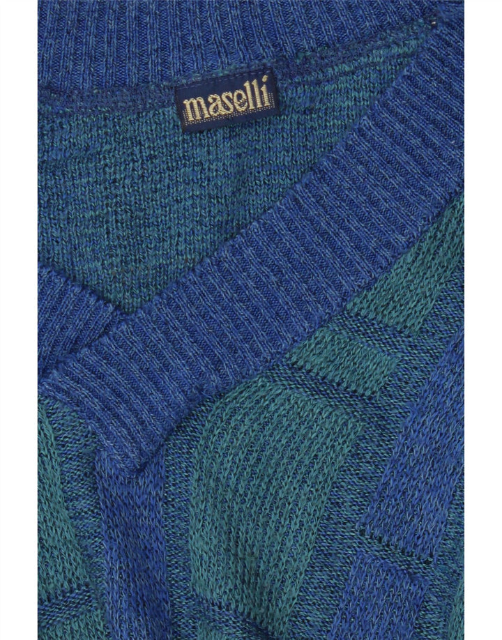 Maselli Herre V-hals trøje Sweater Large Blue Check