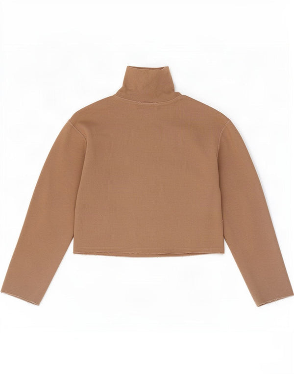 Zara Womens Crop Top Langærmet UK 10 Small Beige Bomuld