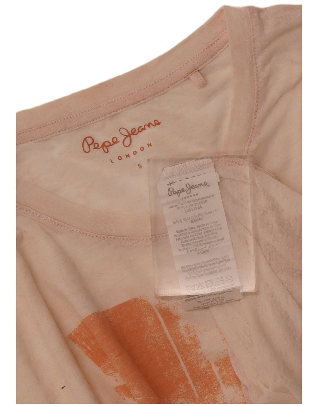 PEPE Jeans Kvinder Oversized grafisk T-shirt Top UK 10 Small Beige Bomuld