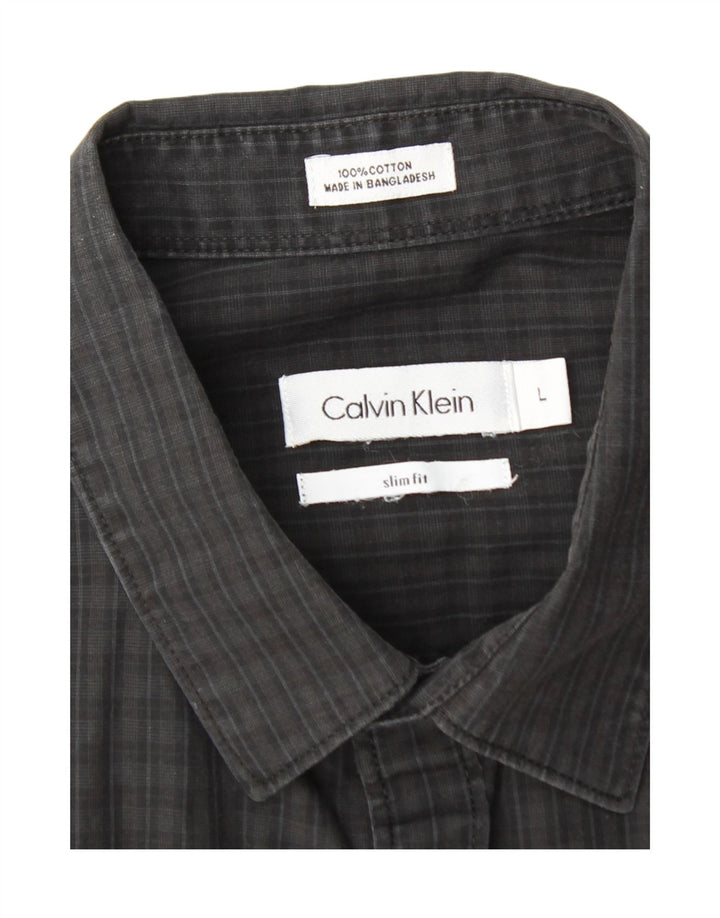 Calvin Klein Herre Slim Fit skjorte Stor sort ternet bomuld