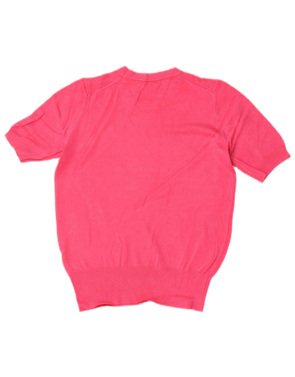 Zara Womens Crop Short Sleeve Crew Neck Jumper Sweater UK 10 Small Pink