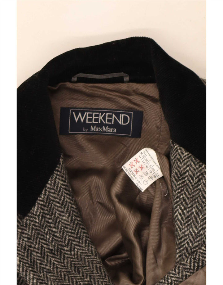 Max Mara Dame Weekend 3 Button Blazer Jacket UK 16 Large Grey Herringbone