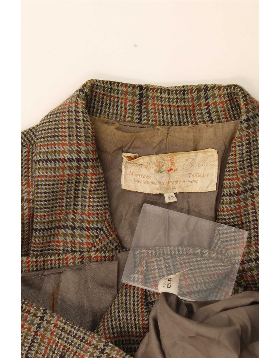 Vintage dame 2-knaps blazerjakke IT 42 Medium Green Houndstooth Uld
