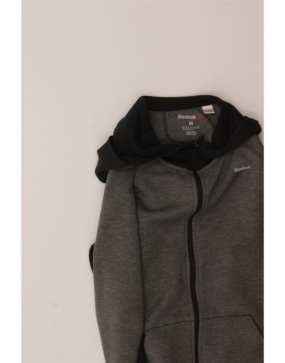 REEBOK Womens Zip Hoodie Sweater UK 12/14 Medium Grey Colourblock Vintage Reebok and Second-Hand Reebok from Messina Hembry 