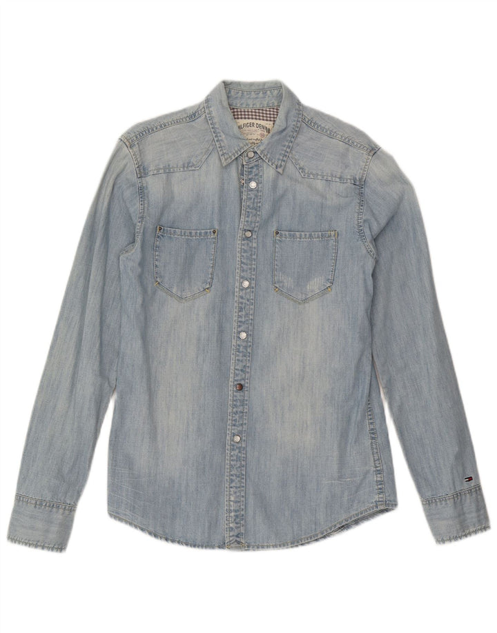 Tommy Hilfiger Denimskjorte til mænd, lille blå bomuld