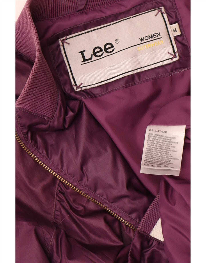 Lee Kvinder grafisk bomberjakke UK 14 Medium Burgundy Polyester