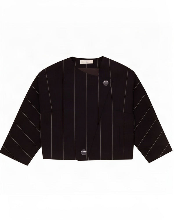 Vintage Dame 3/4-ærmet blazerjakke IT 44 Medium Navyblå Stribet