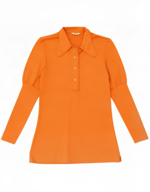 Vintage langærmet poloshirt til kvinder UK 12 Medium Orange