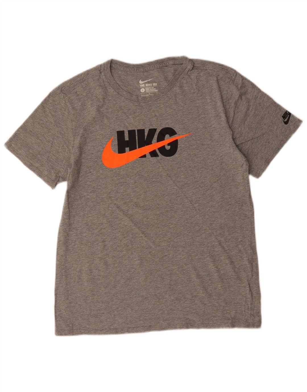 NIKE Dame atletisk snit grafisk T-shirt top UK 14 stor grå bomuld