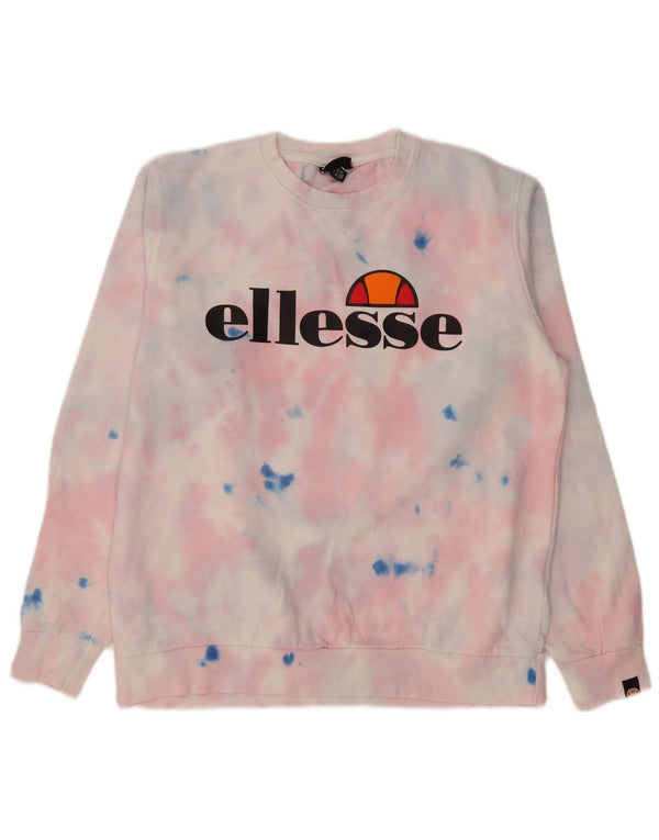Ellesse Womens Grafisk Sweatshirt Jumper UK 12 Medium Pink Tie Dye Bomuld