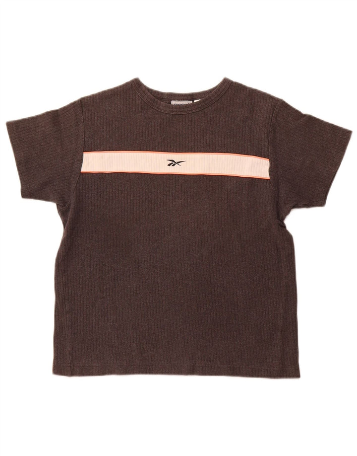 REEBOK Dame T-Shirt Top UK 12 Mellemgrå Colourblock Bomuld