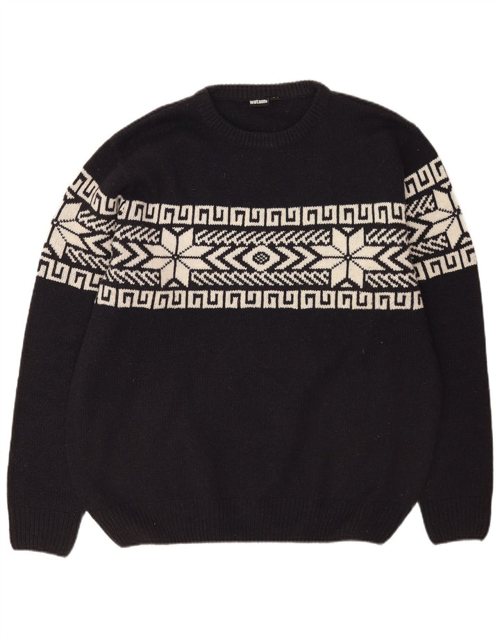 Watsons herre sweater med rund hals, stor sort Fair Isle polyakryl
