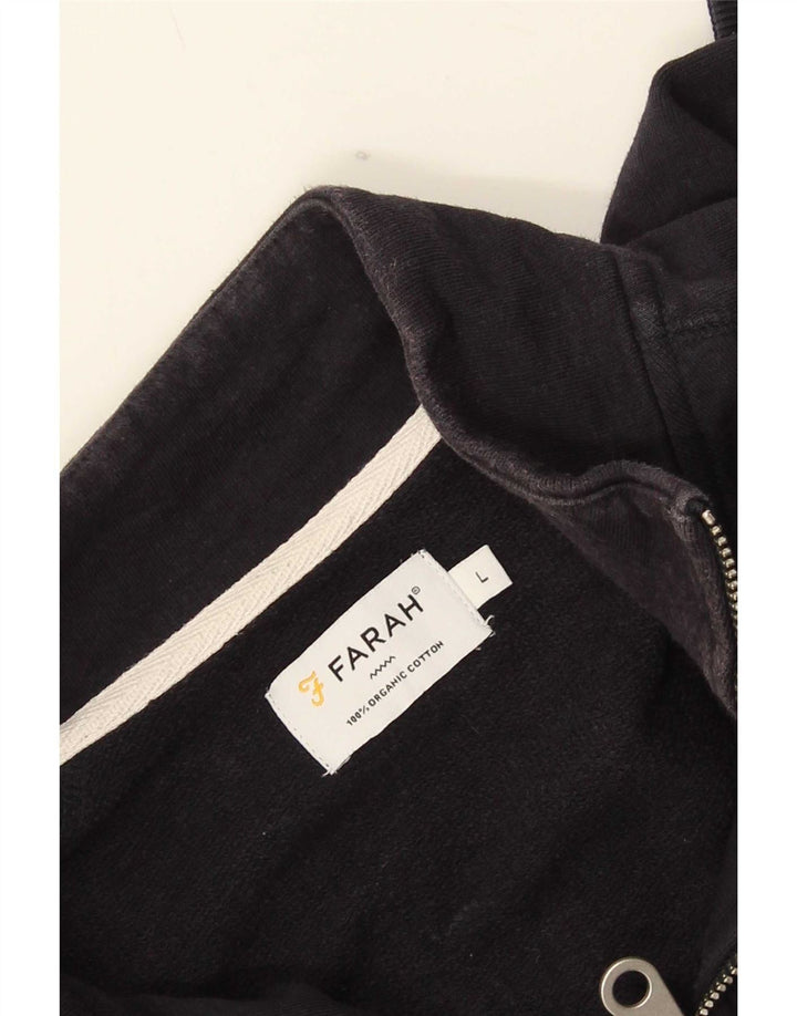 Farah Herre Zip Neck Sweatshirt Jumper Stor Sort Bomuld