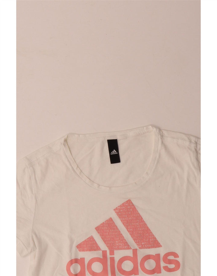 ADIDAS Grafisk T-shirt top til kvinder UK 12 Medium hvid bomuld