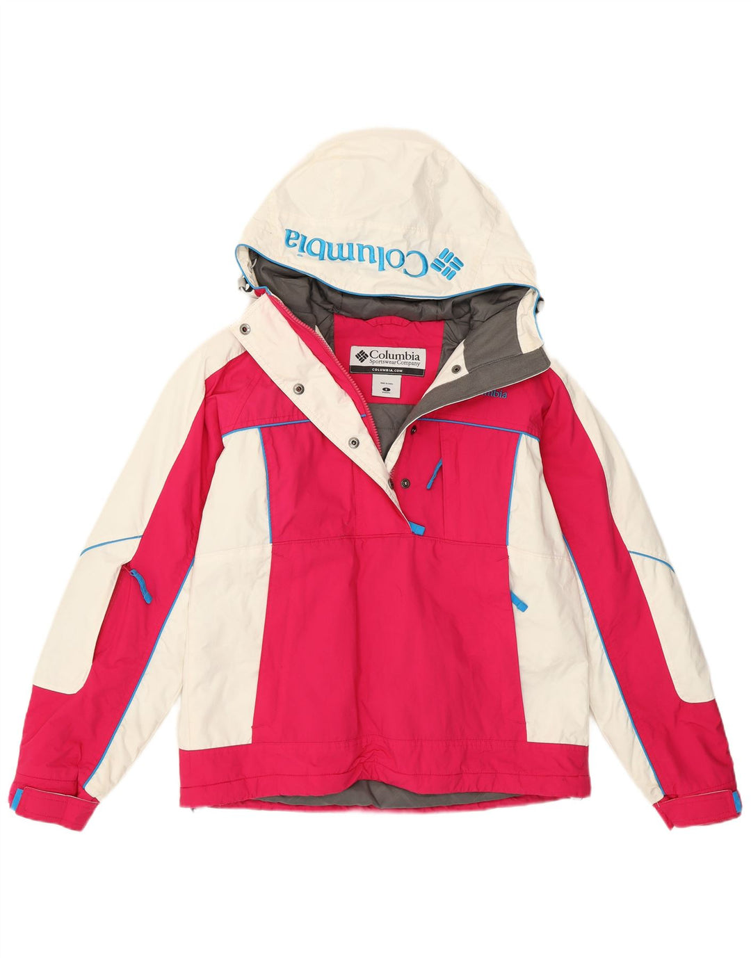 Columbia Dame Oversized Hættejakke Anorak UK 10 Small Pink Colourblock