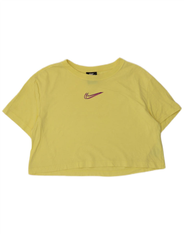 Nike Dame Crop T-Shirt Top UK 14 Medium Gul Bomuld