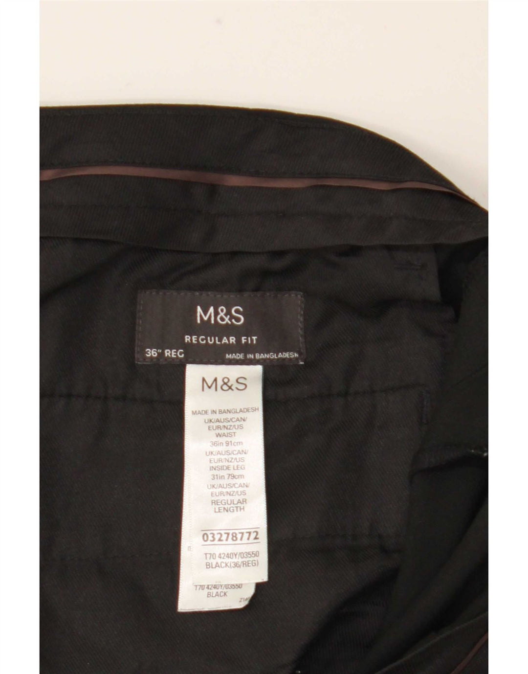 Marks & Spencer Herre Lige Regular Fit Suit Bukser W36 L31 Sort