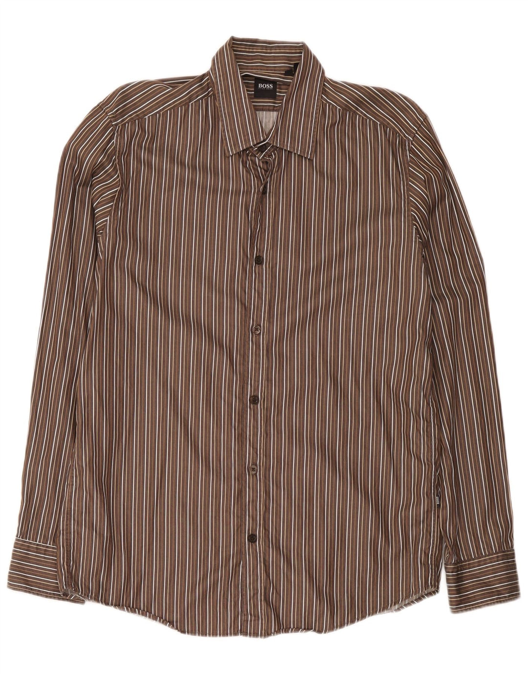 Hugo Boss herreskjorte medium brun nålestribet bomuld