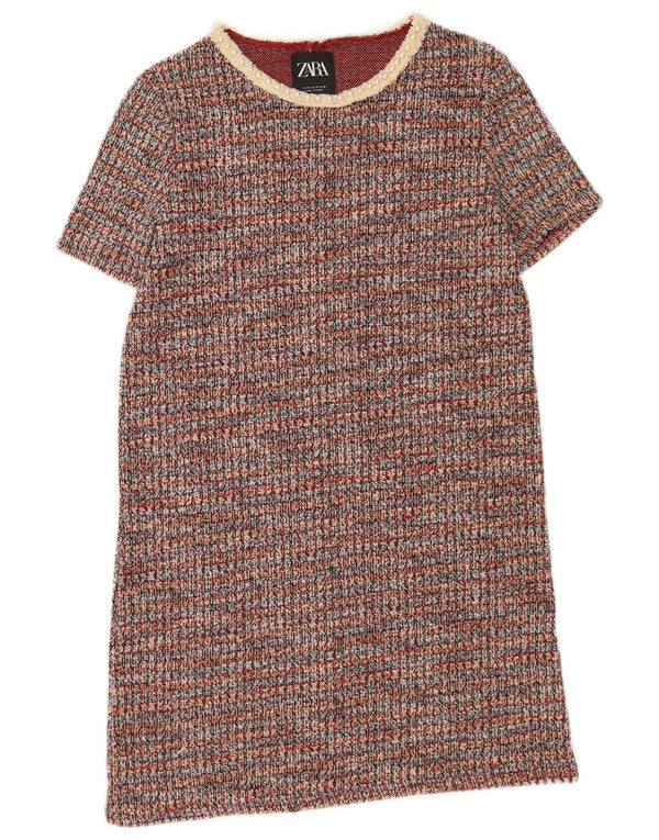 Zara Womens Short Sleeves Jumper Dress UK 14 Medium Multicoloured Flecked
