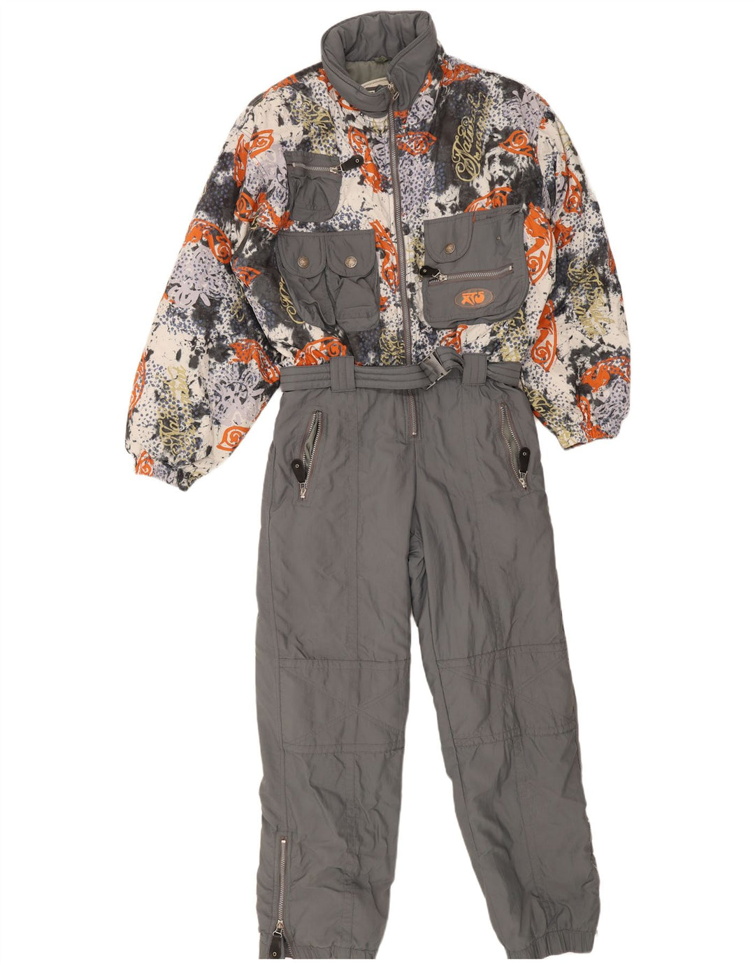 Vintage herre abstrakt mønster ski jumpsuit stor grå