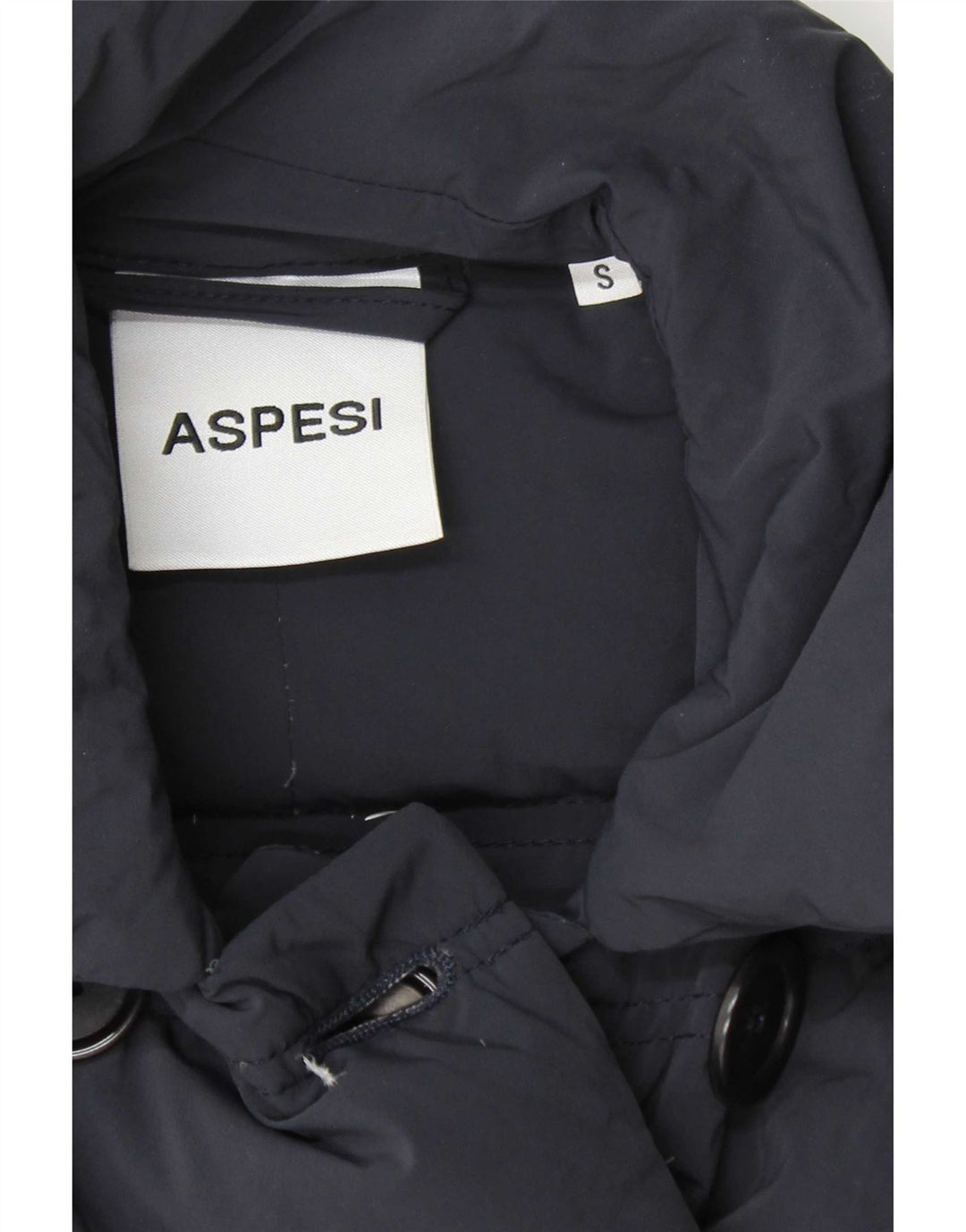 Aspesi Dame Dobbeltradet Polstret Frakke UK 10 Small Navy Blue Polyamide