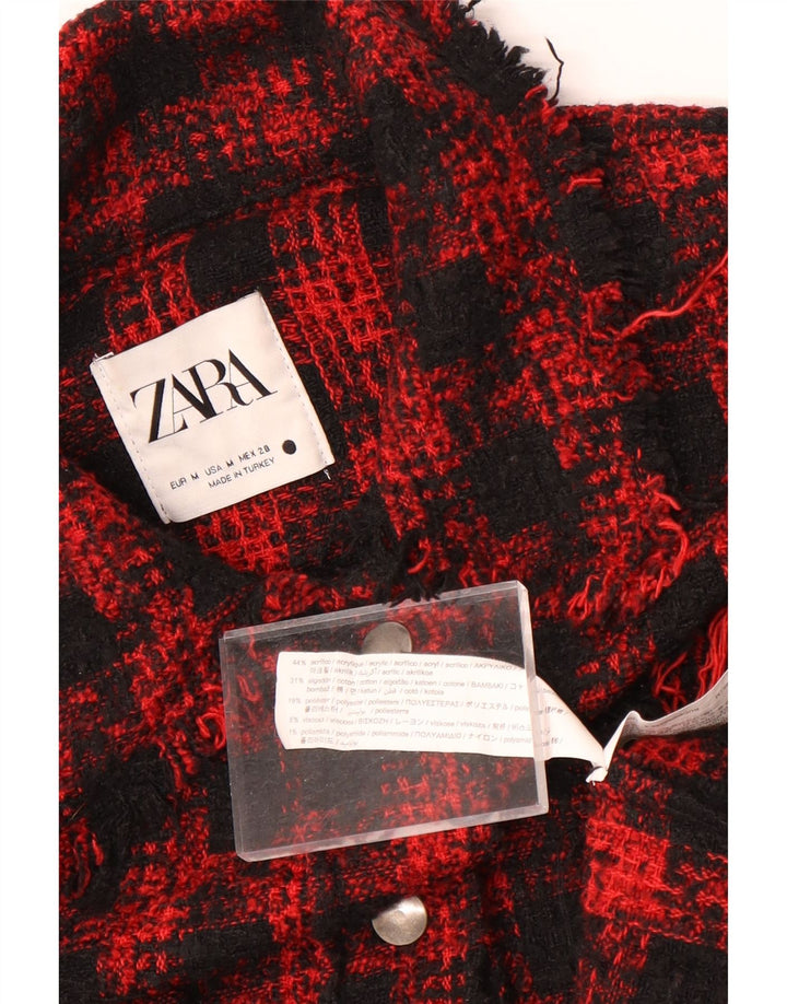Zara Dame Overshirt Oversized skjorte UK 14 Medium Red Houndstooth Akryl