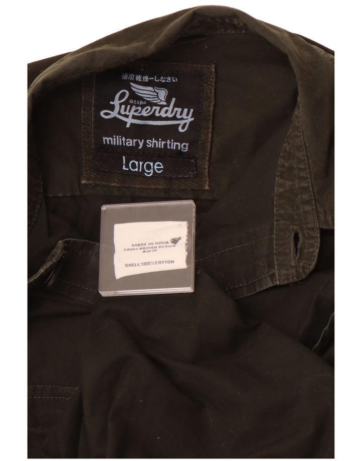 SUPERDRY Militærskjorte til mænd Stor Khaki Bomuld