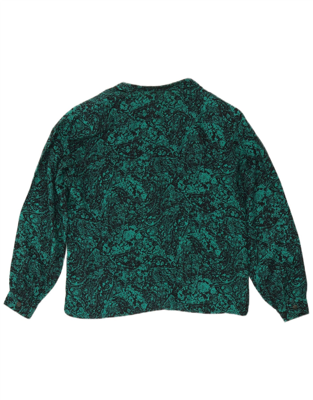 Vintage kvinders abstrakt mønster skjorte bluse UK 16 Large Green Silk