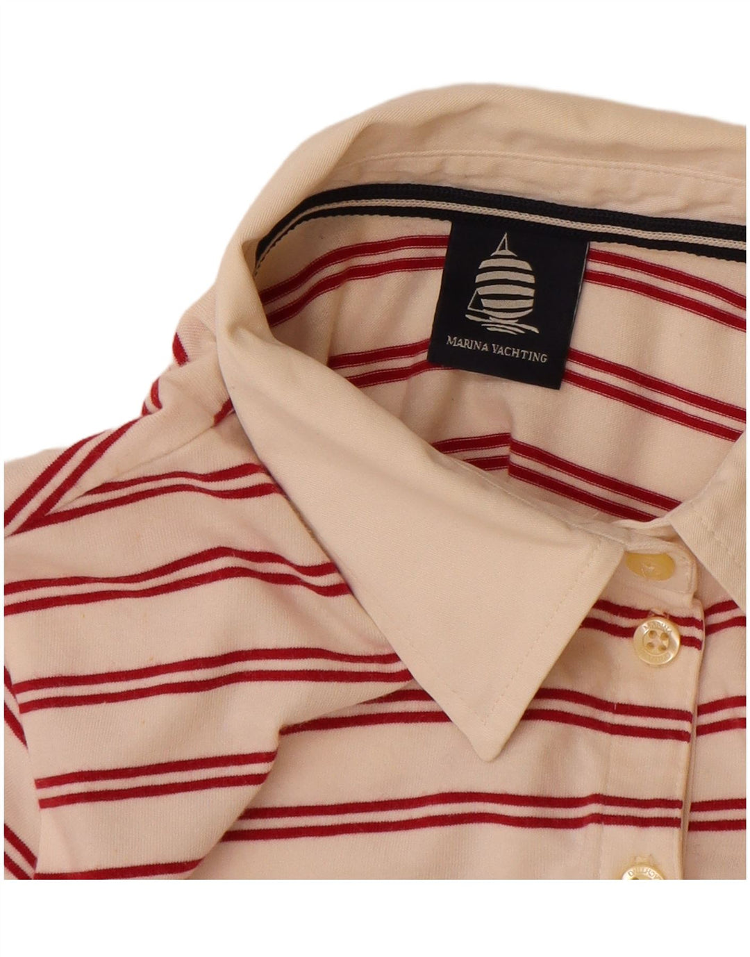 MARINA YACHTING Dame Rugby Polo Shirt UK 12 Medium Off White Stribet