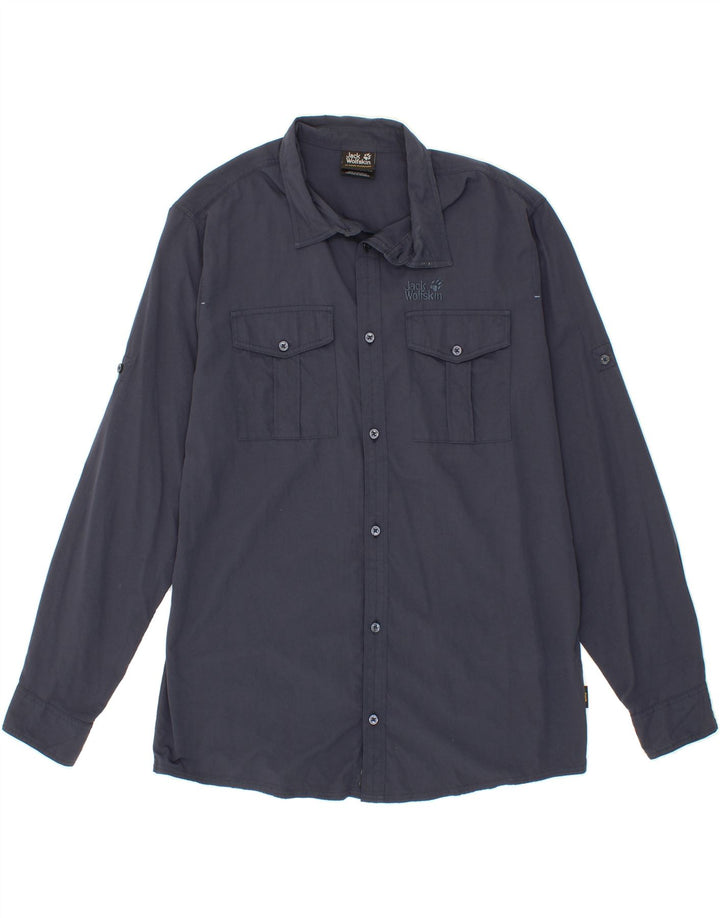 JACK WOLFSKIN Mens Shirt UK 36/38 Small Navy Blue Polyamide Vintage Jack Wolfskin and Second-Hand Jack Wolfskin from Messina Hembry 