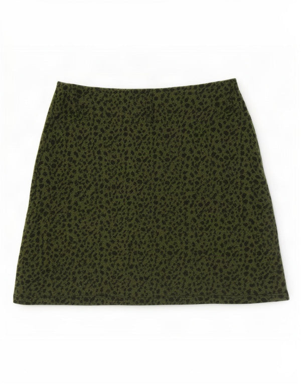 Zara Dame Trafaluc Mini Nederdel Medium W28 Grøn Animal Print Viscose