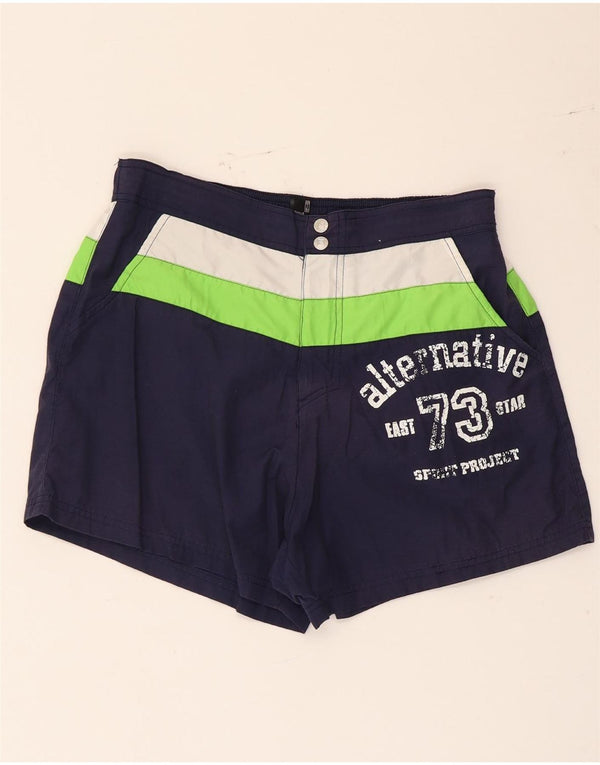 Fila Mens Graphic Swimming Shorts Small Navy Blue Colourblock Polyester