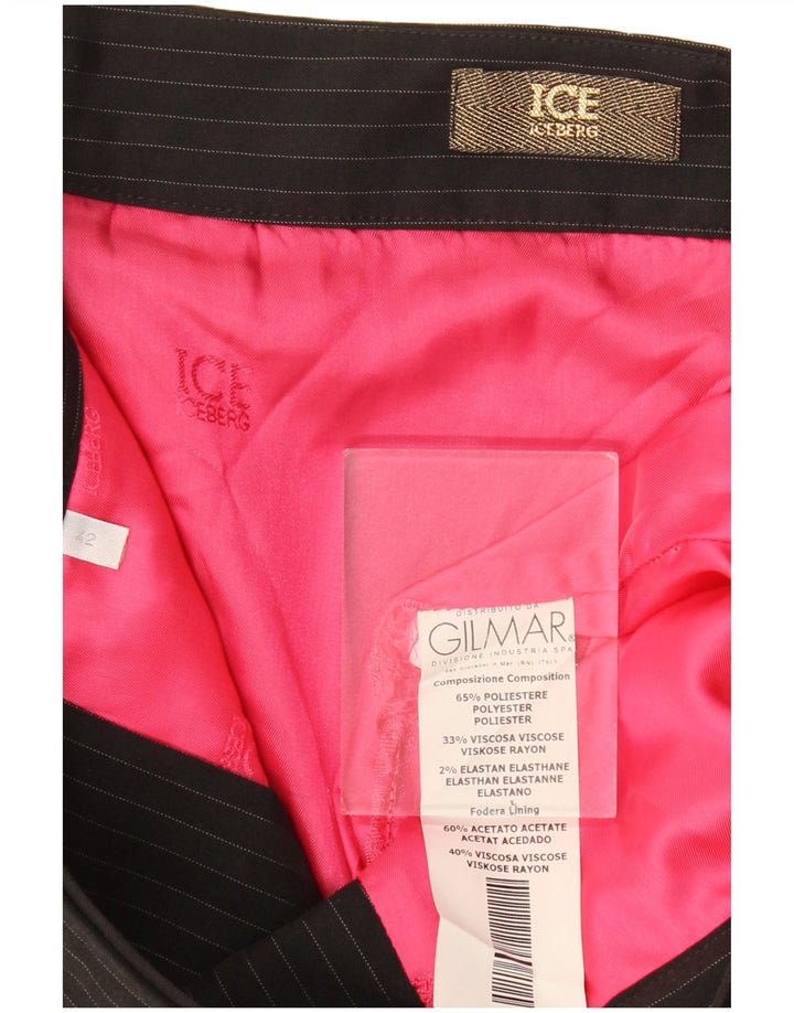 Iceberg Womens Wrap Skirt IT 42 Medium W32 Black Pinstripe Polyester